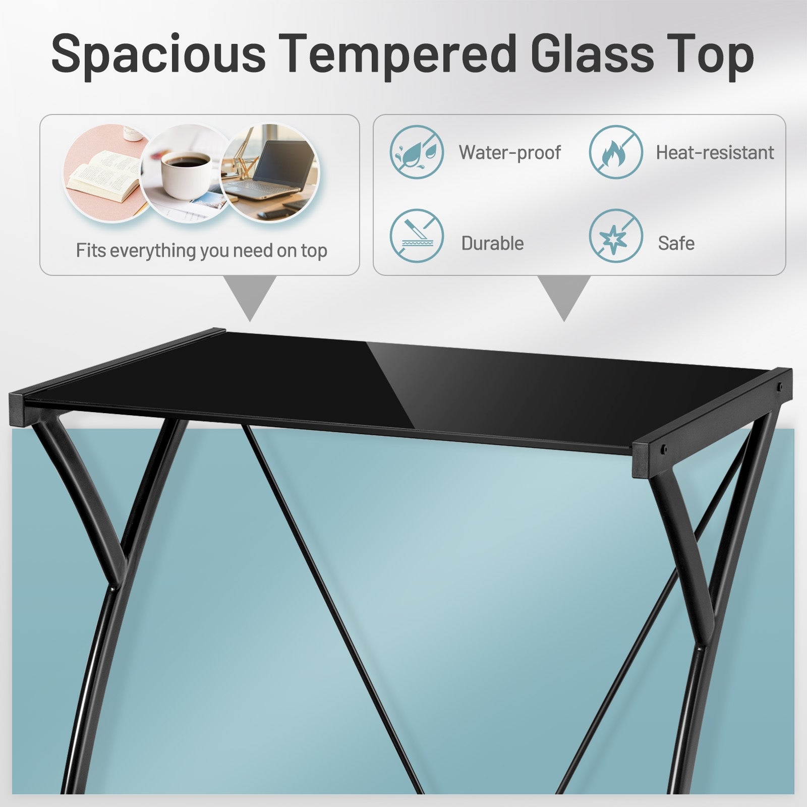Glass Top Computer Desk Writing Study WorkstationÂ