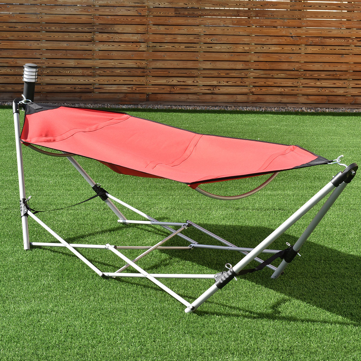Portable Folding Steel Frame Hammock with Bag-RedÂ