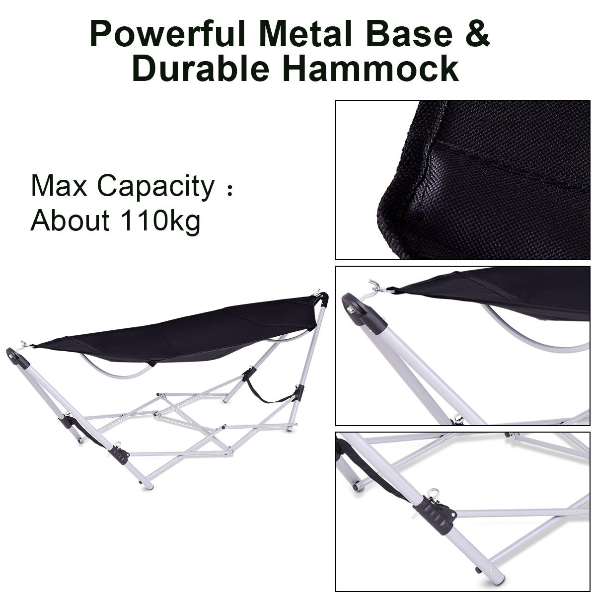 Portable Folding Steel Frame Hammock with Bag-BlackÂ