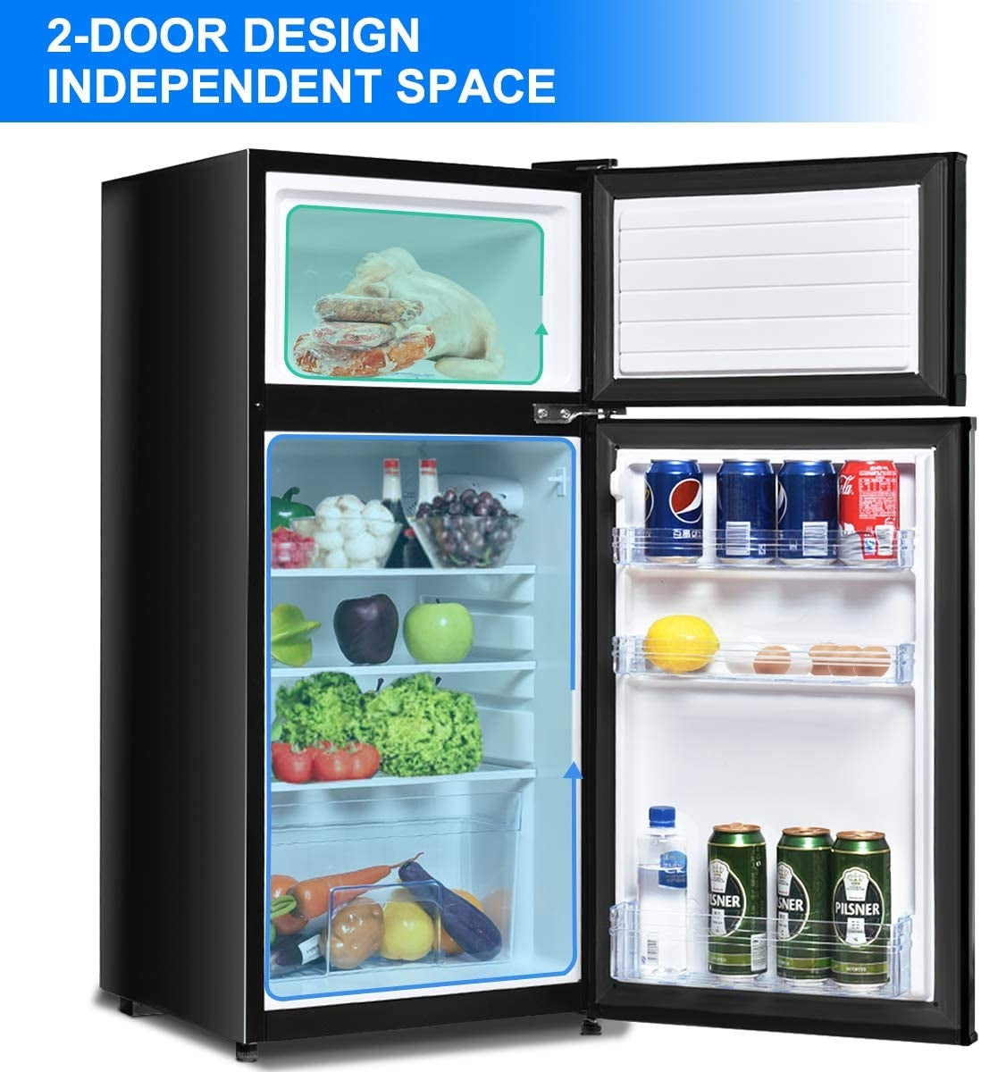 2 Doors Cold-rolled Sheet Compact Refrigerator-BlackÂ