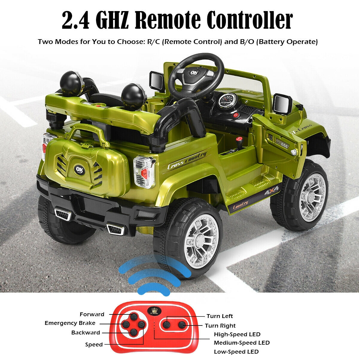 12 V Kids Ride on Truck with MP3 + LED Lights-GreenÂ