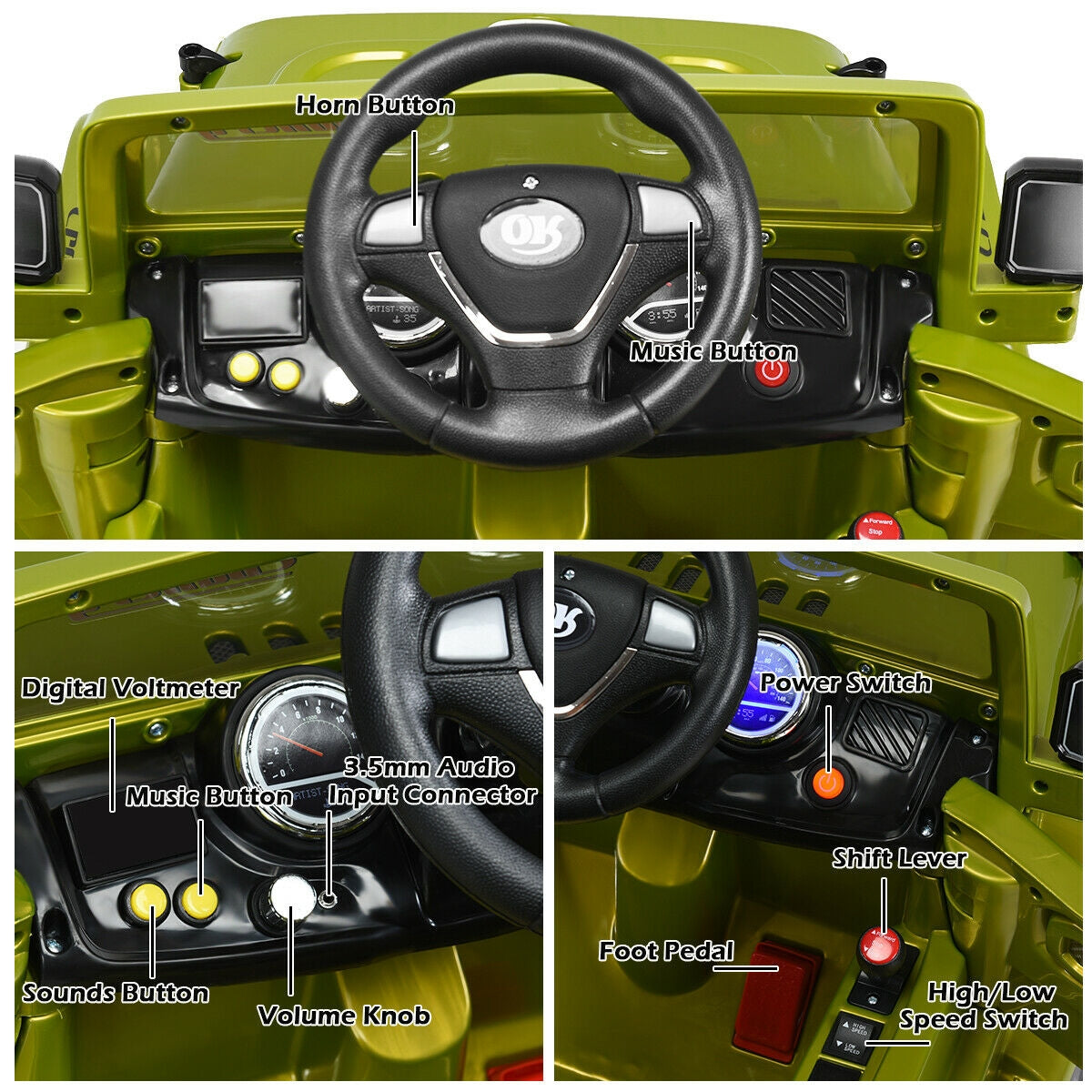 12 V Kids Ride on Truck with MP3 + LED Lights-GreenÂ