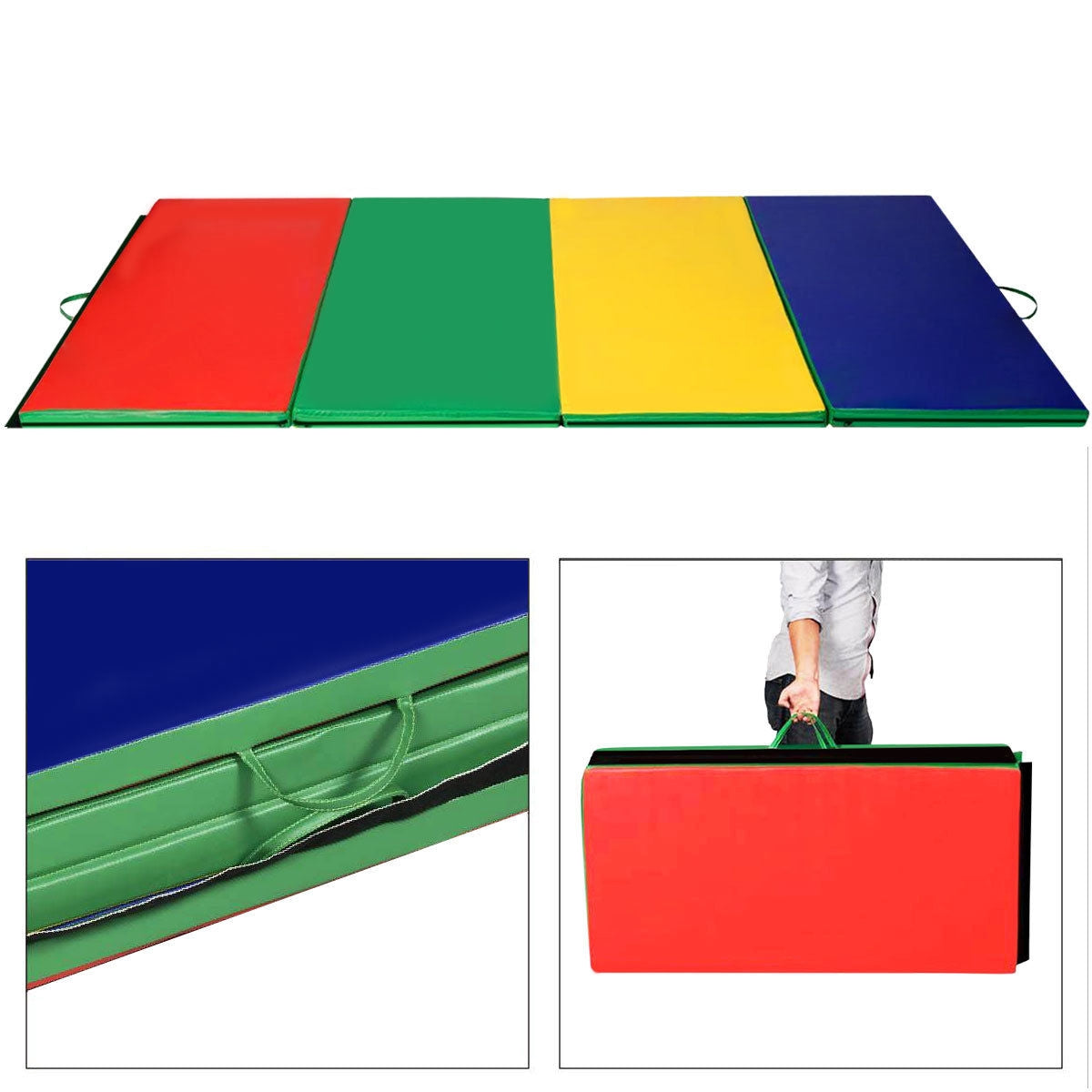 4 Feet x 10 Feet Thick Folding Panel Gymnastics Mat-Deep MulticolorÂ