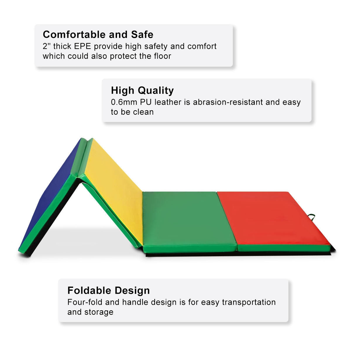4 Feet x 10 Feet Thick Folding Panel Gymnastics Mat-Deep MulticolorÂ