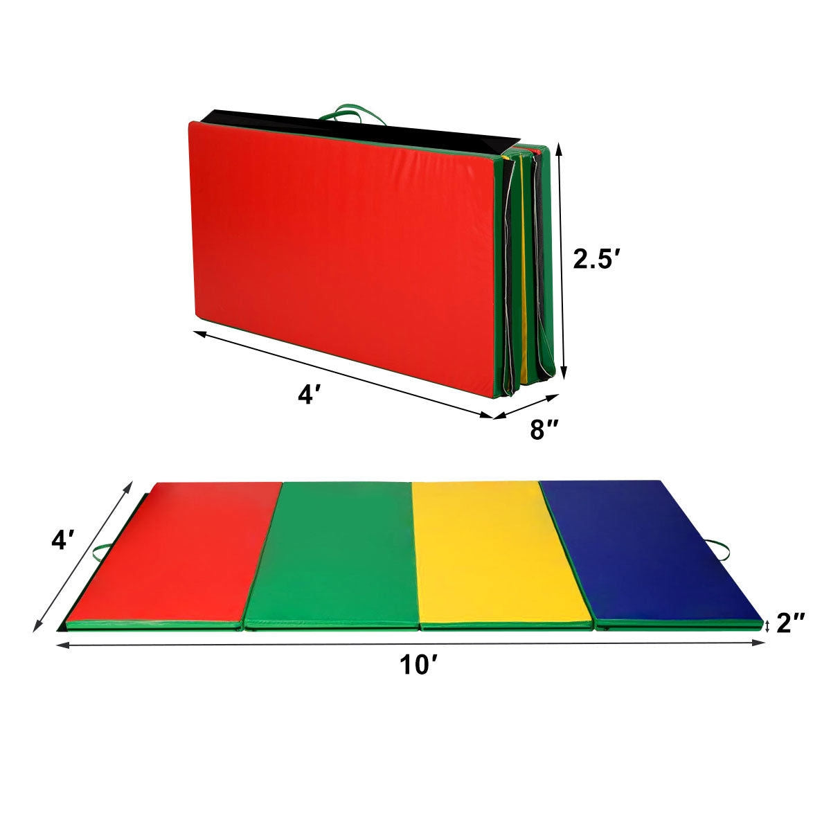 4 Feet x 10 Feet Thick Folding Panel Gymnastics Mat-Deep MulticolorÂ