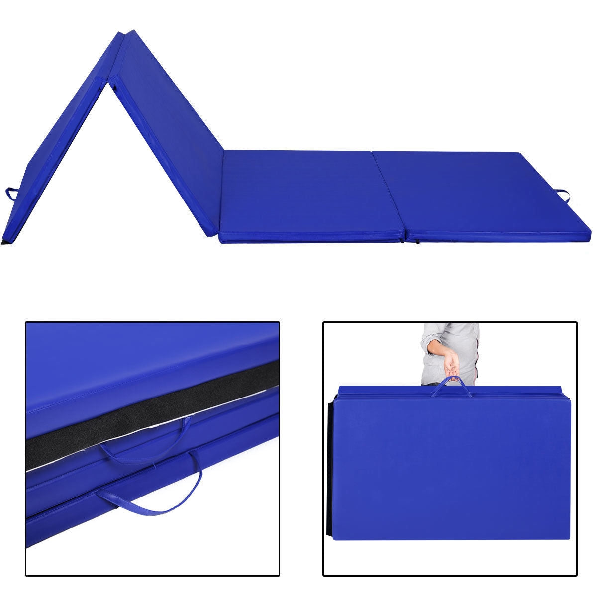 4 Feet x 10 Feet Thick Folding Panel Gymnastics Mat-BlueÂ
