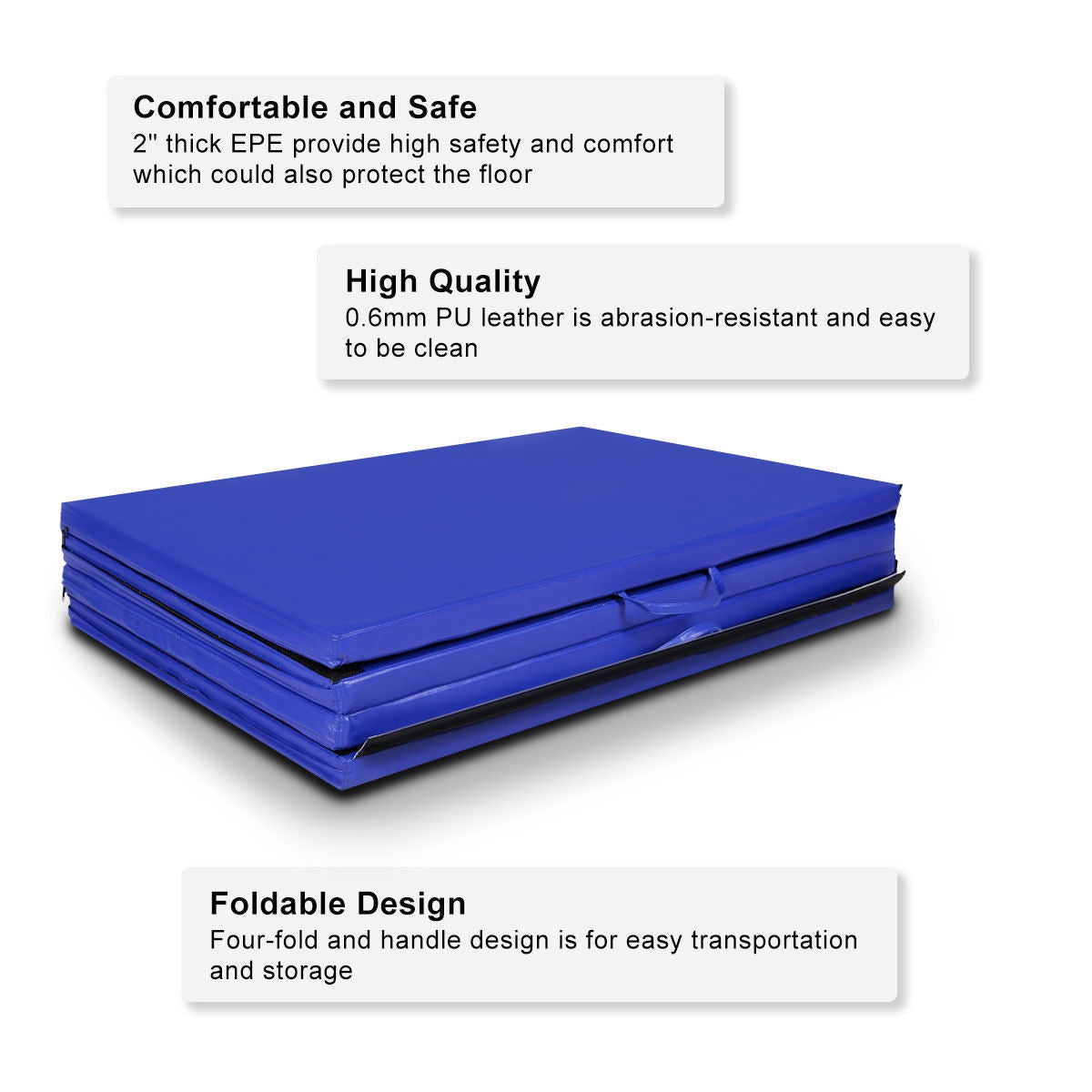4 Feet x 10 Feet Thick Folding Panel Gymnastics Mat-BlueÂ