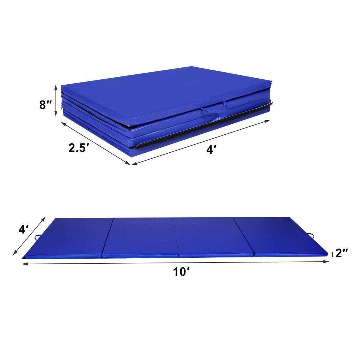 4 Feet x 10 Feet Thick Folding Panel Gymnastics Mat-BlueÂ