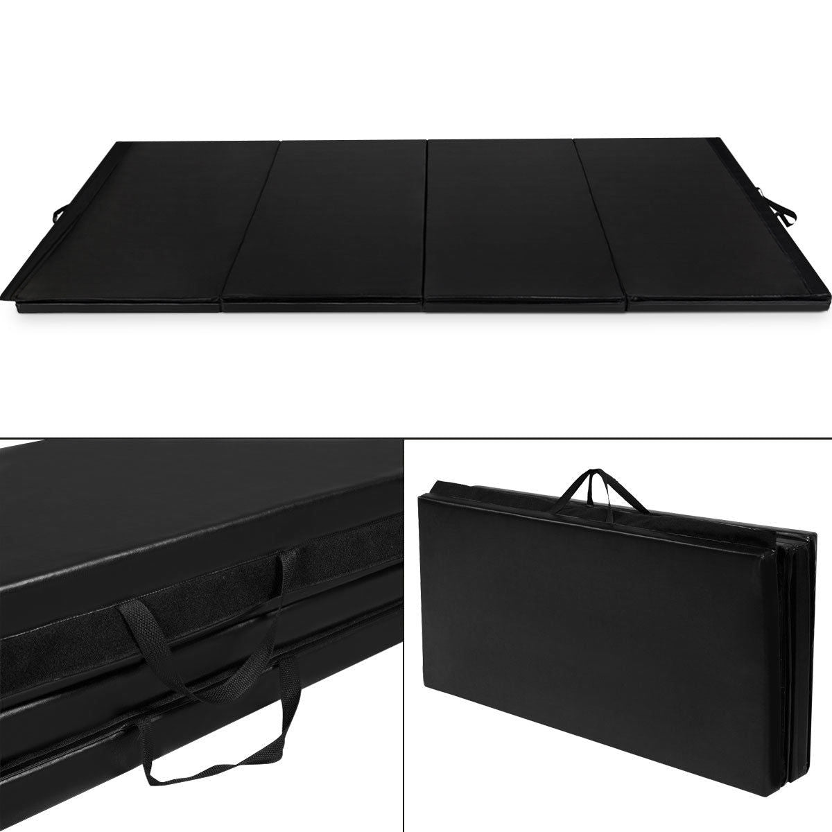 4 Feet x 10 Feet Thick Folding Panel Gymnastics Mat-BlackÂ