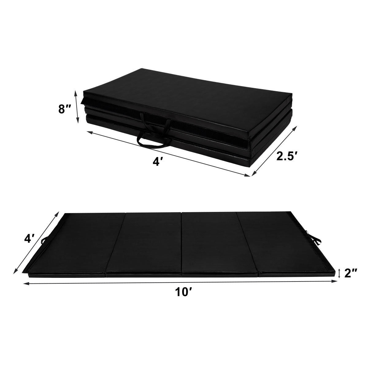 4 Feet x 10 Feet Thick Folding Panel Gymnastics Mat-BlackÂ