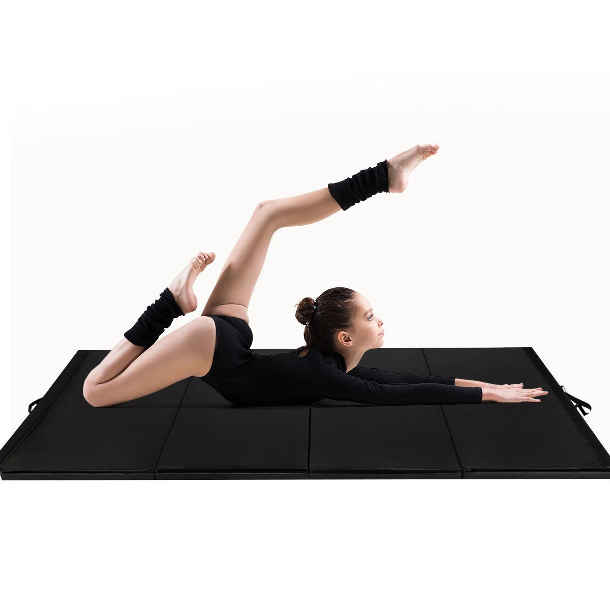 4 Feet x 10 Feet Thick Folding Panel Gymnastics Mat-BlackÂ