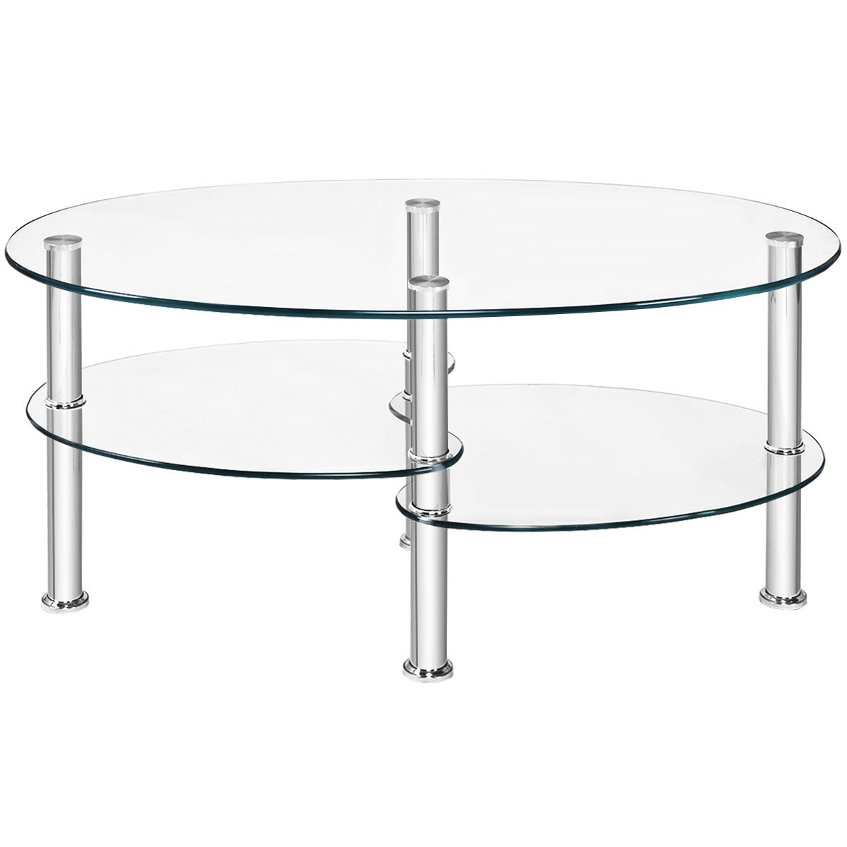 Tempered Glass Oval Side Coffee Table-TransparentÂ