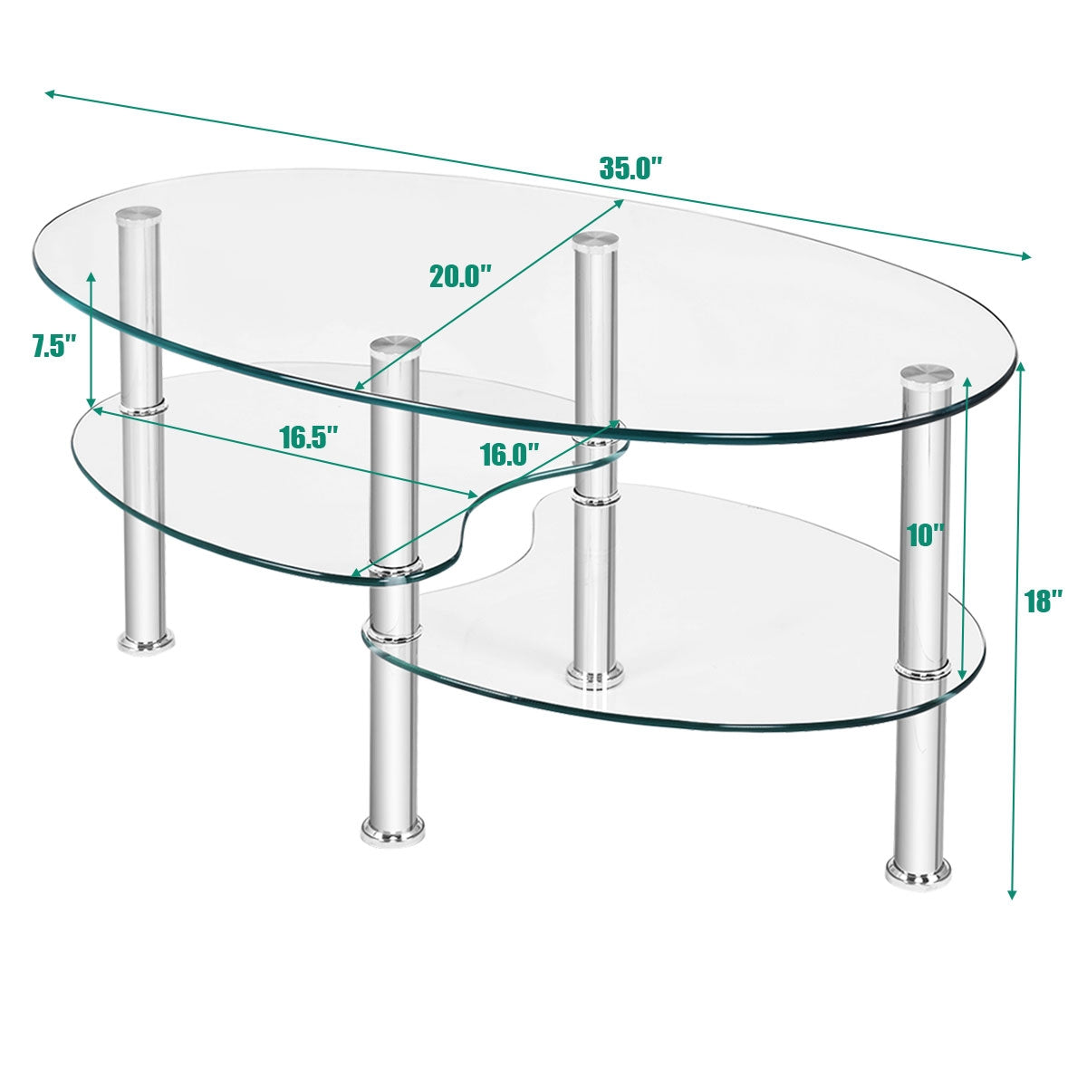 Tempered Glass Oval Side Coffee Table-TransparentÂ