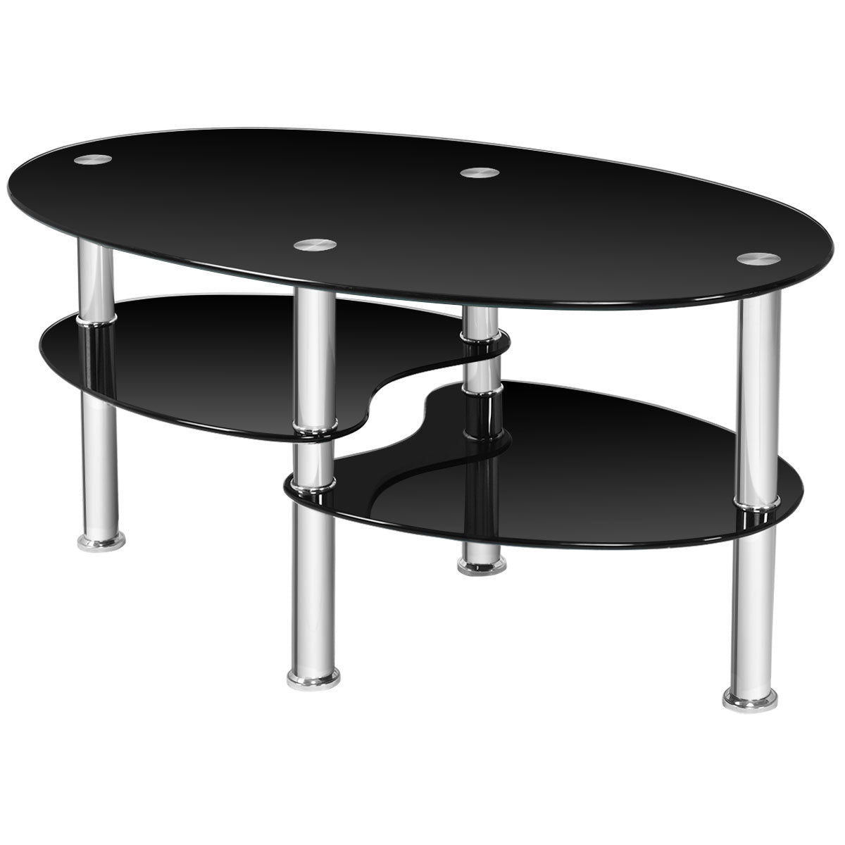 Tempered Glass Oval Side Coffee Table-BlackÂ