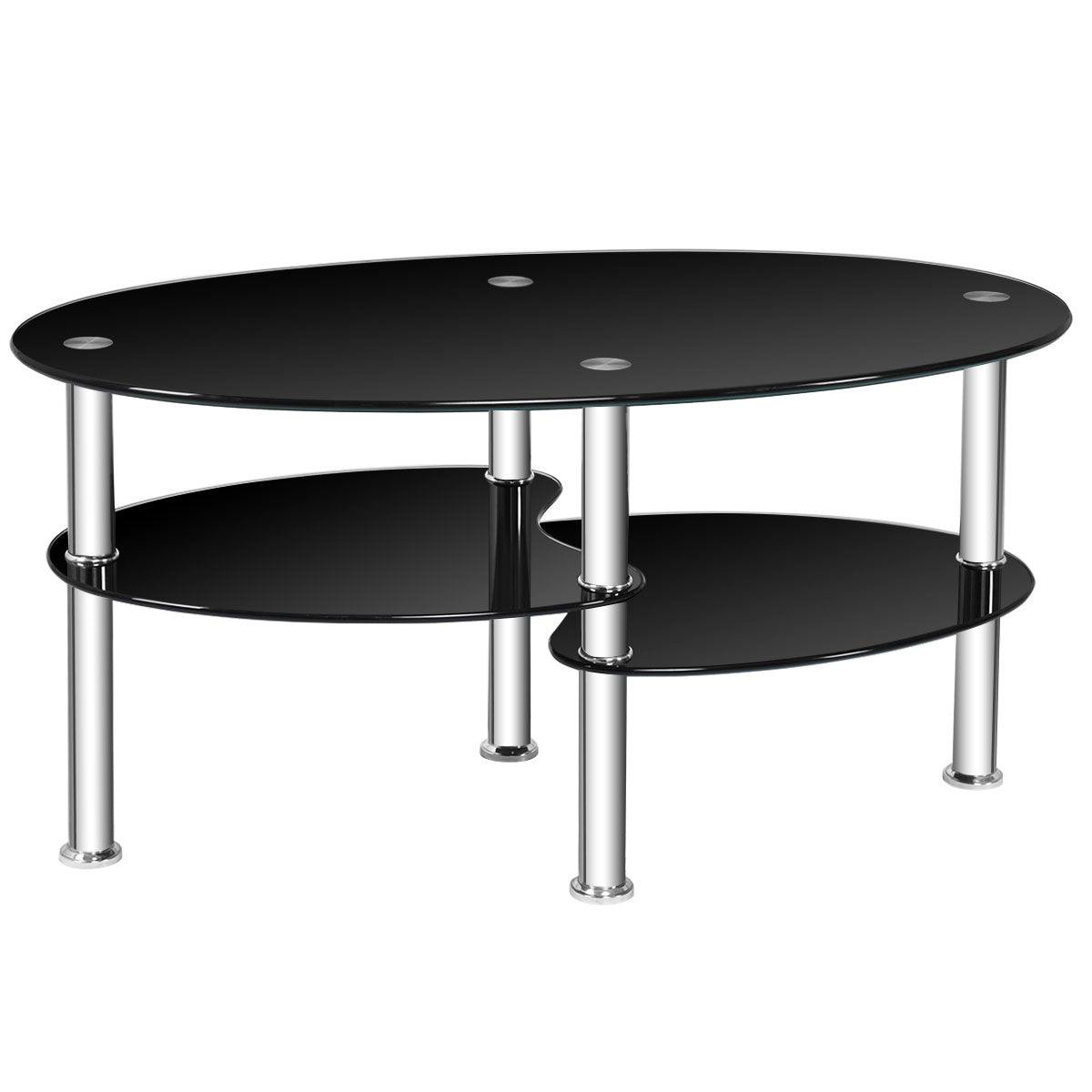 Tempered Glass Oval Side Coffee Table-BlackÂ