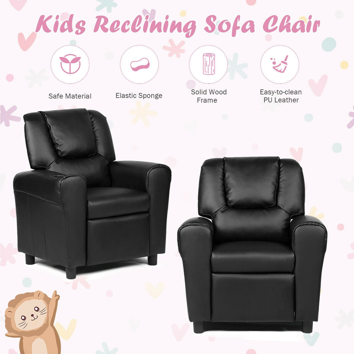 Kids Recliner Armchair Sofa-BlackÂ