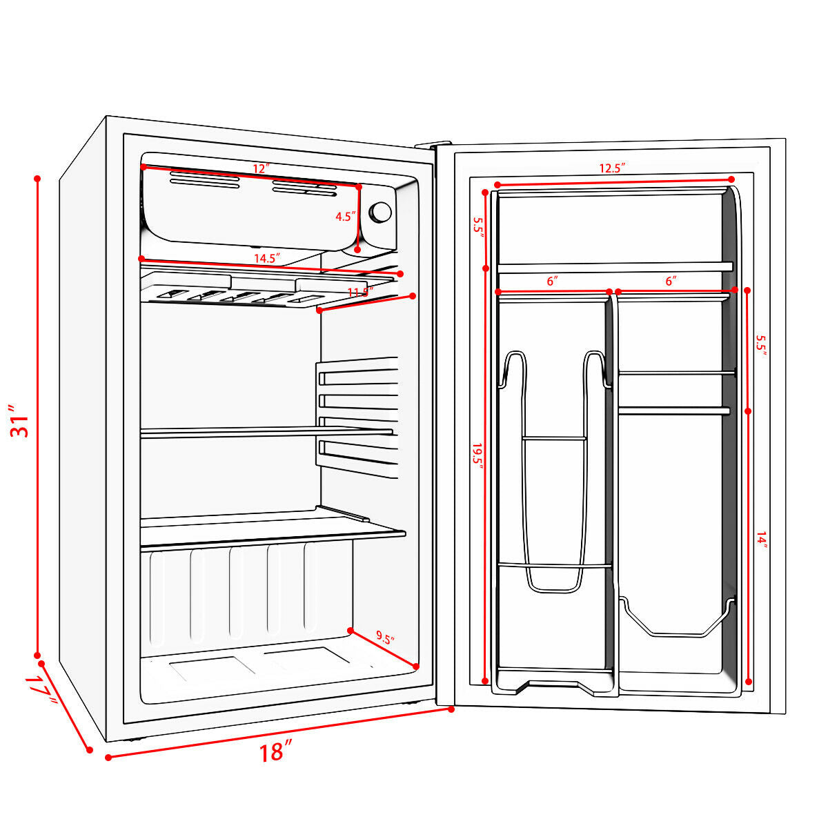 3.2 cu.ft. Mini Dorm Compact Refrigerator-BlackÂ