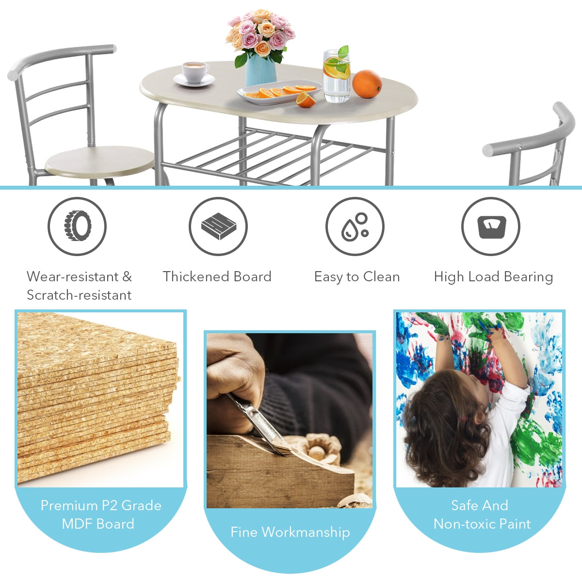 3-Piece Space-Saving Bistro Set for Kitchen and ApartmentÂ