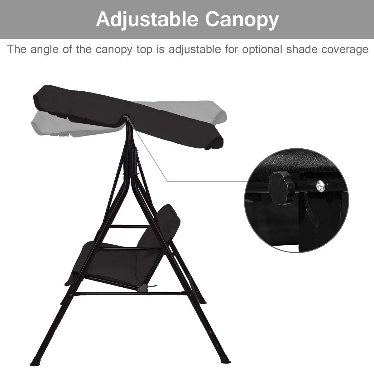 Loveseat Cushioned Patio Steel Frame Swing Glider -BlackÂ
