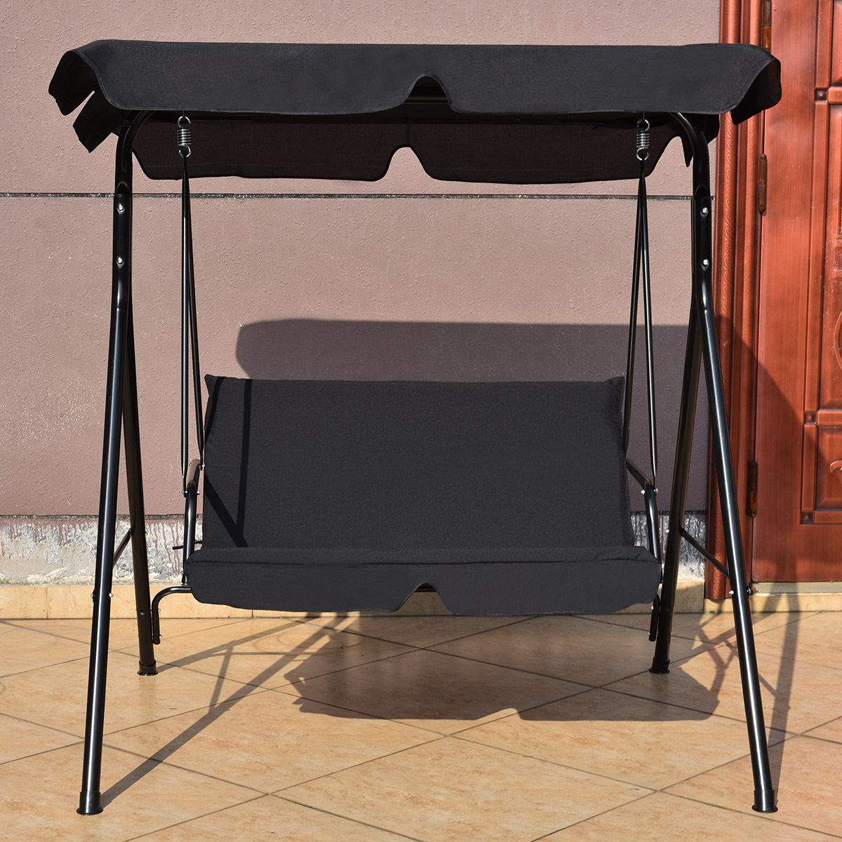 Loveseat Cushioned Patio Steel Frame Swing Glider -BlackÂ