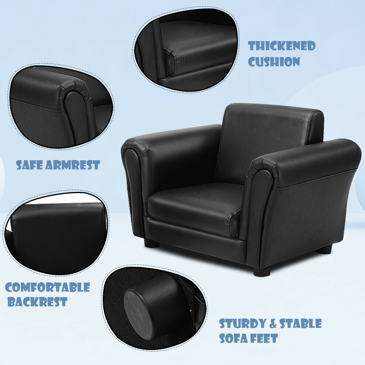 Black Kids Single Armrest Couch Sofa with OttomanÂ