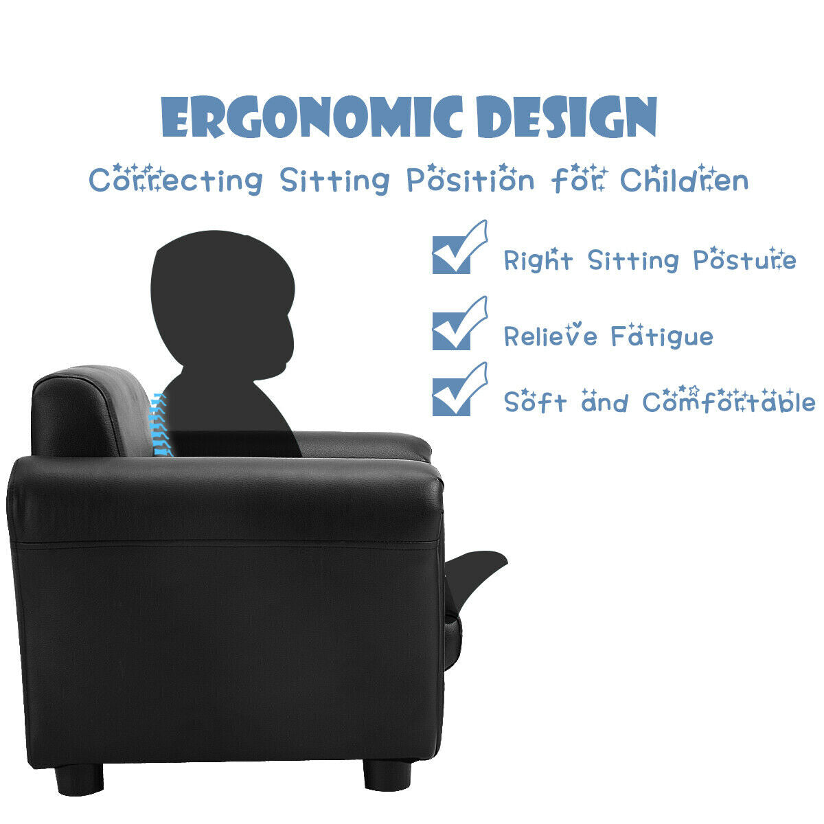 Black Kids Single Armrest Couch Sofa with OttomanÂ
