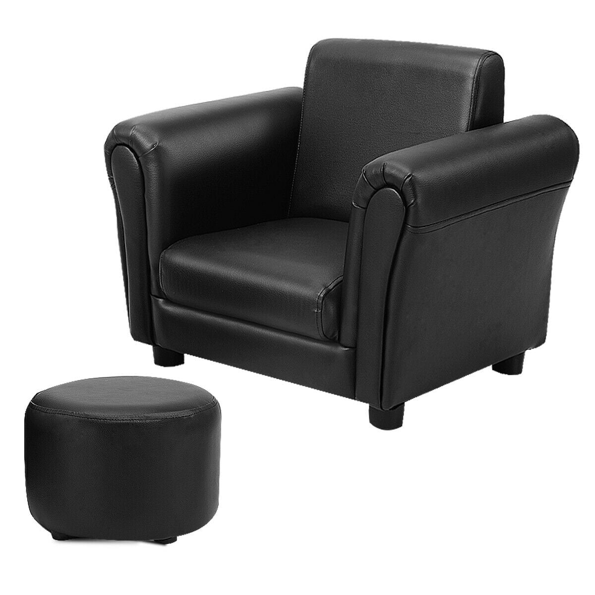 Black Kids Single Armrest Couch Sofa with OttomanÂ