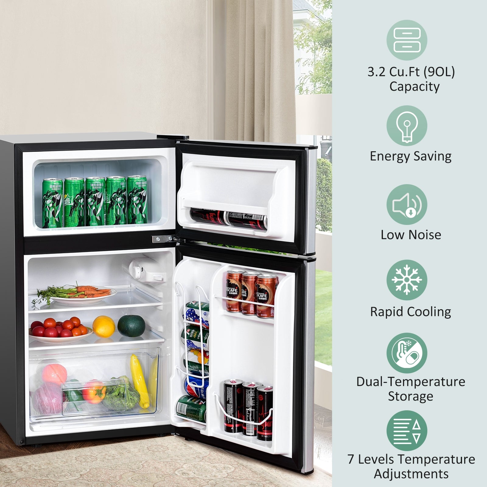 3.2 cu ft. Compact Stainless Steel Refrigerator-GrayÂ