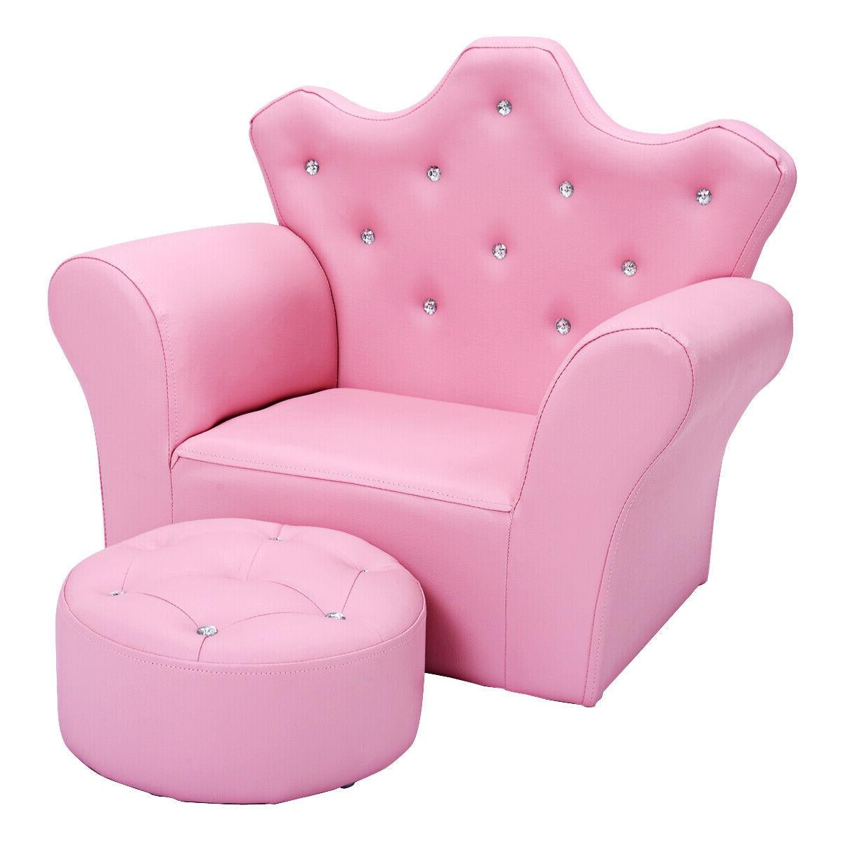 Children Upholstered Princess Sofa with Ottoman and Diamond Decoration for Boys and Girls-PinkÂ