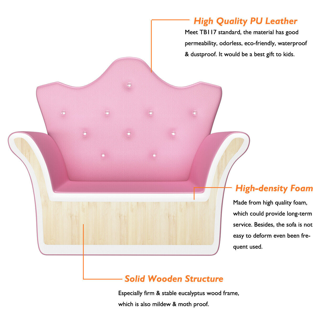 Children Upholstered Princess Sofa with Ottoman and Diamond Decoration for Boys and Girls-PinkÂ