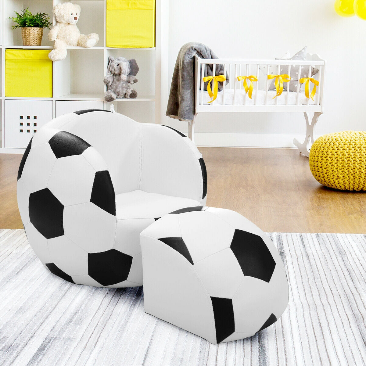 Football Shaped Kids Sofa Couch with OttomanÂ