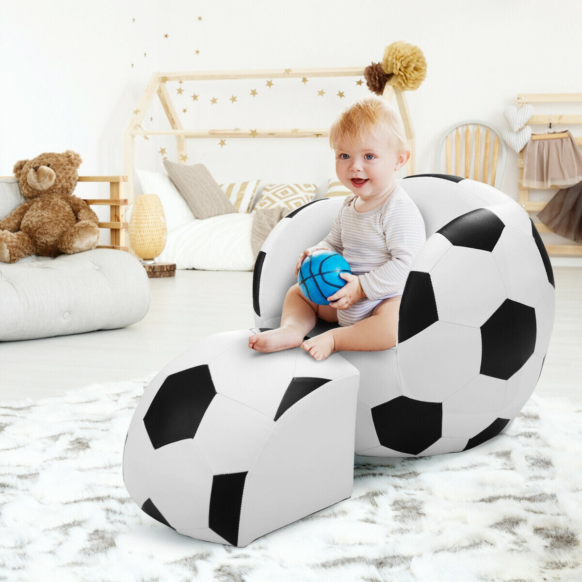 Football Shaped Kids Sofa Couch with OttomanÂ