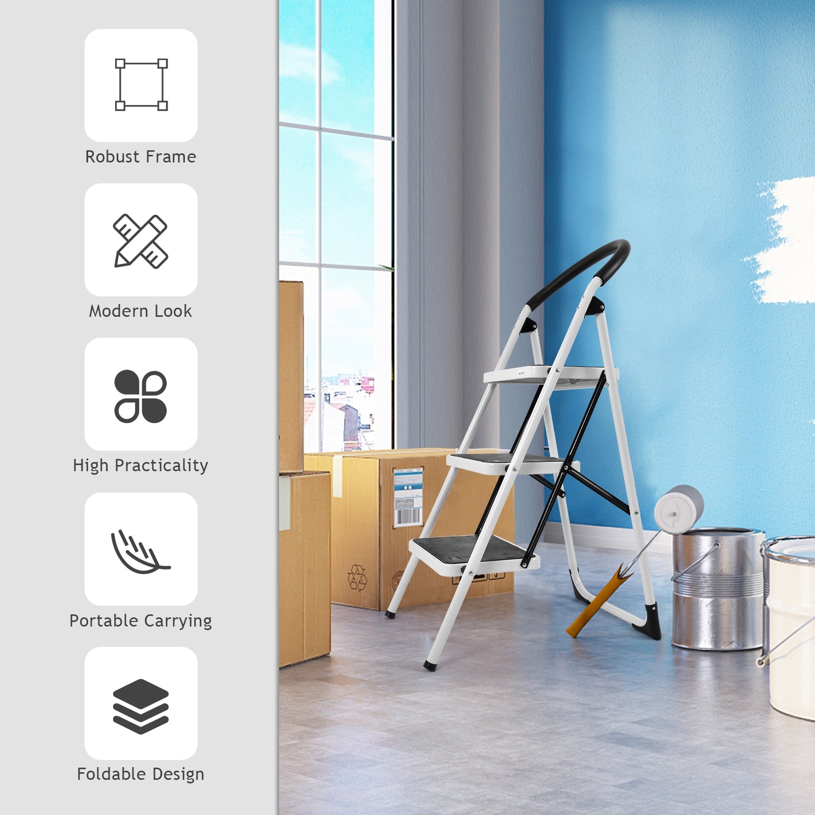 Heavy Duty Industrial Lightweight Folding Stool 3 Step LadderÂ