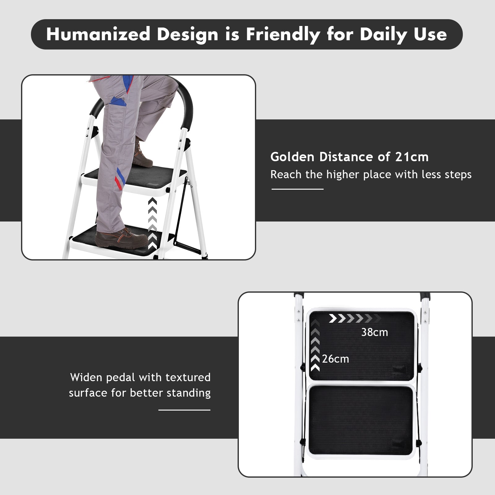 Heavy Duty Industrial Lightweight Folding Stool 3 Step LadderÂ