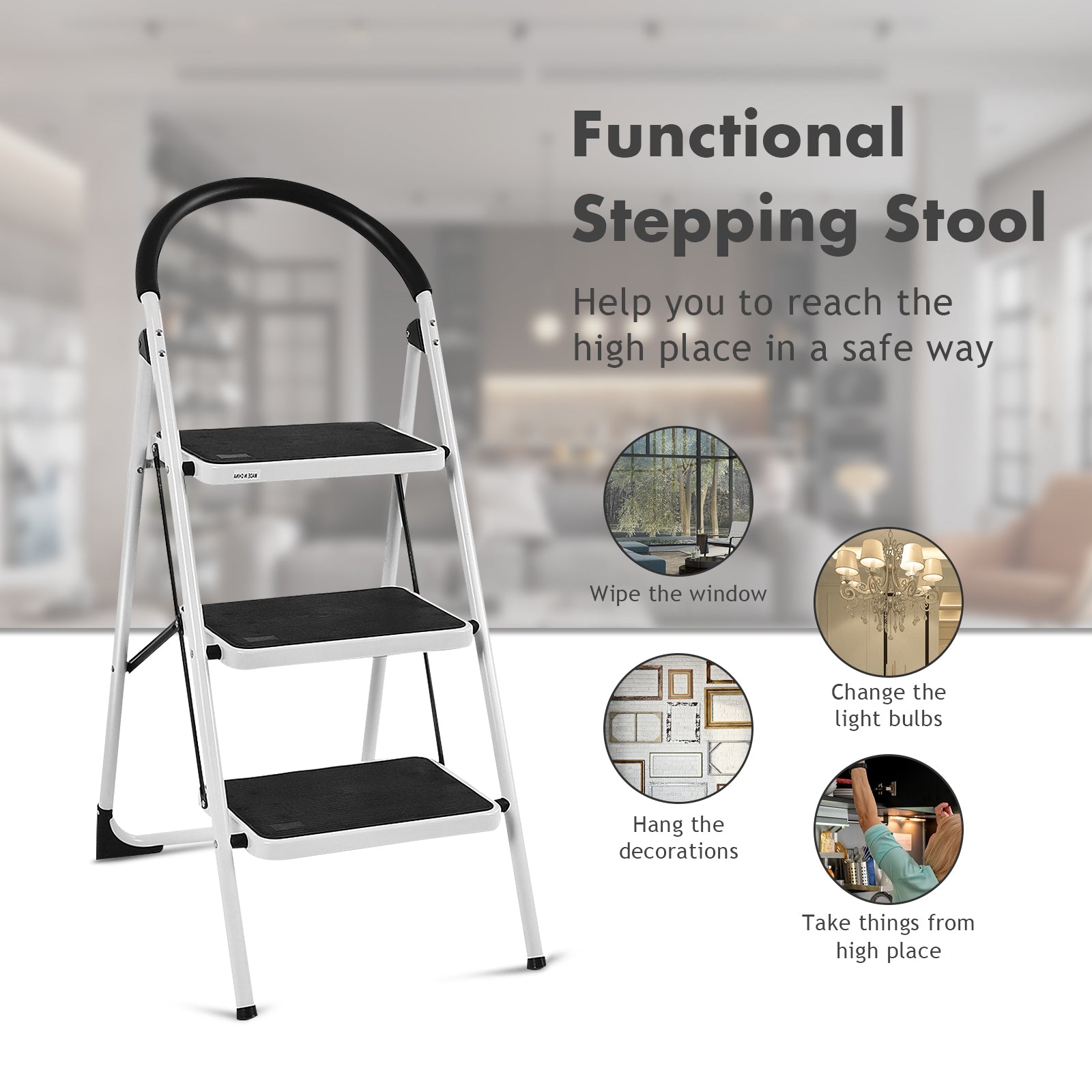 Heavy Duty Industrial Lightweight Folding Stool 3 Step LadderÂ