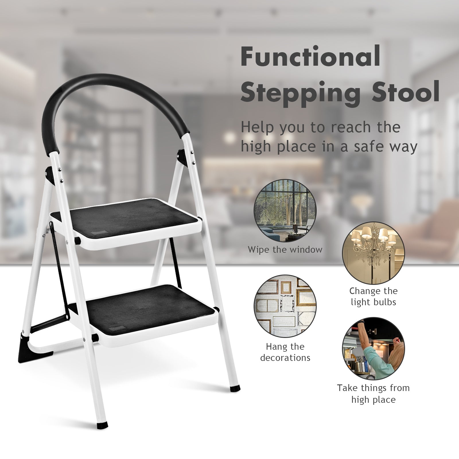 2.75 Feet Folding Step Stool with Iron Frame and Anti-Slip Pedals for 330lbs CapacityÂ