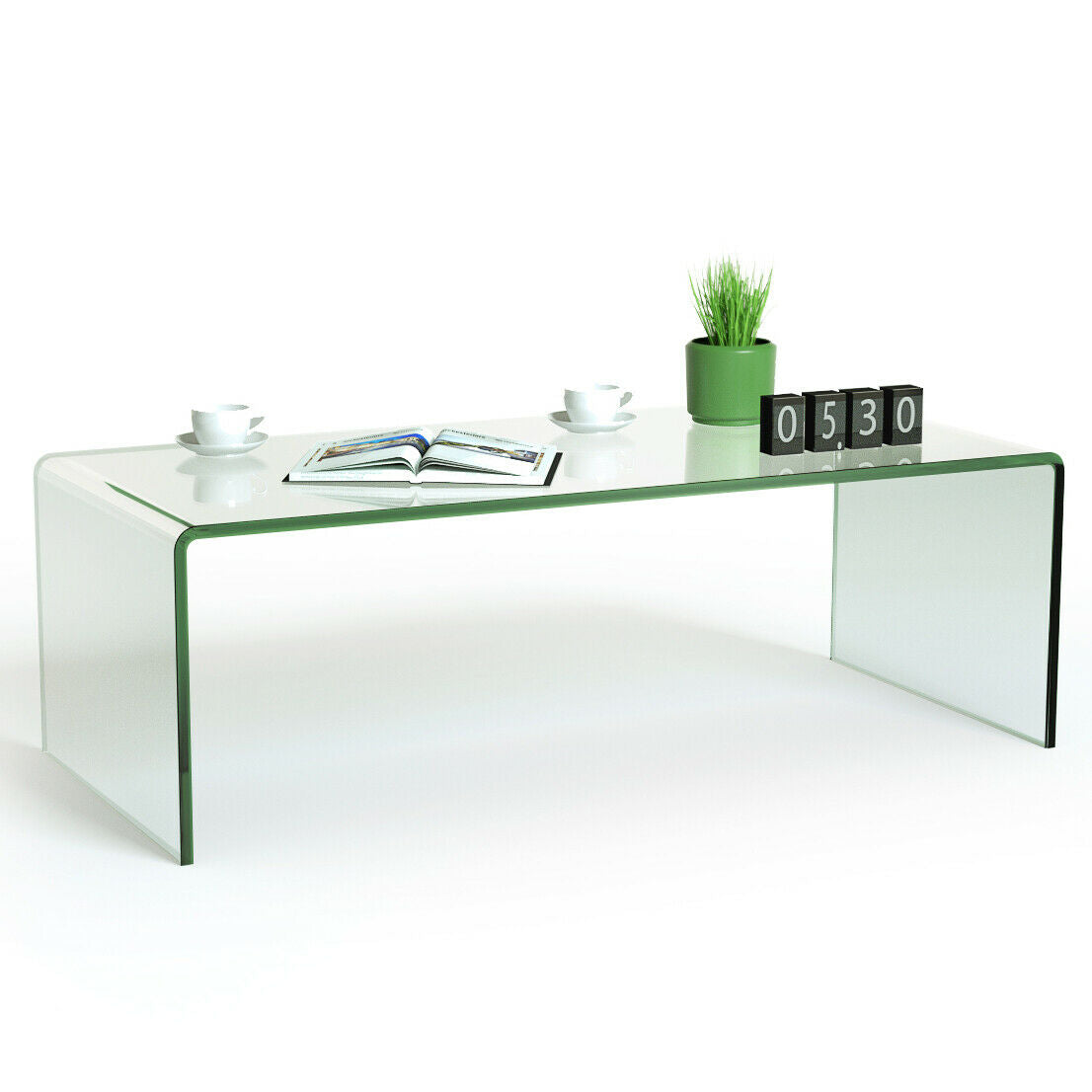 42 x 19.7 Inch Clear Tempered Glass Coffee Table with Rounded EdgesÂ
