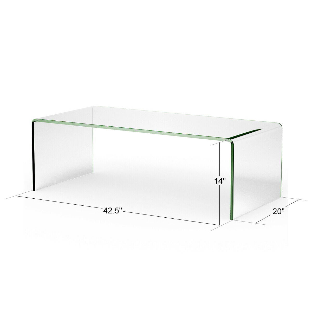 42 x 19.7 Inch Clear Tempered Glass Coffee Table with Rounded EdgesÂ