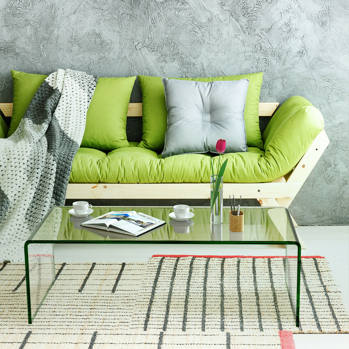 42 x 19.7 Inch Clear Tempered Glass Coffee Table with Rounded EdgesÂ