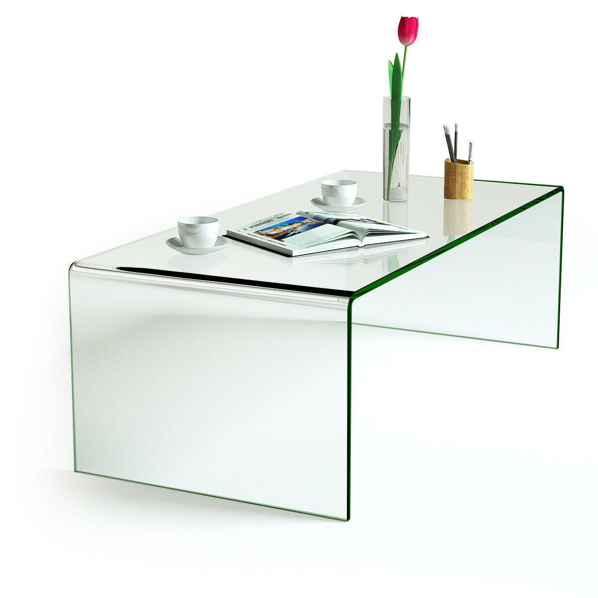 42 x 19.7 Inch Clear Tempered Glass Coffee Table with Rounded EdgesÂ
