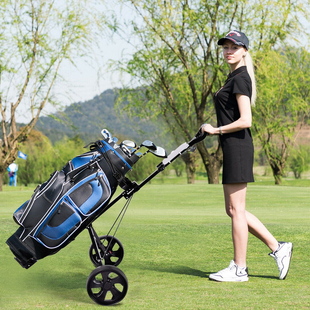 Folding 2 Wheels Push Pull Golf Cart Trolley with ScoreboardÂ