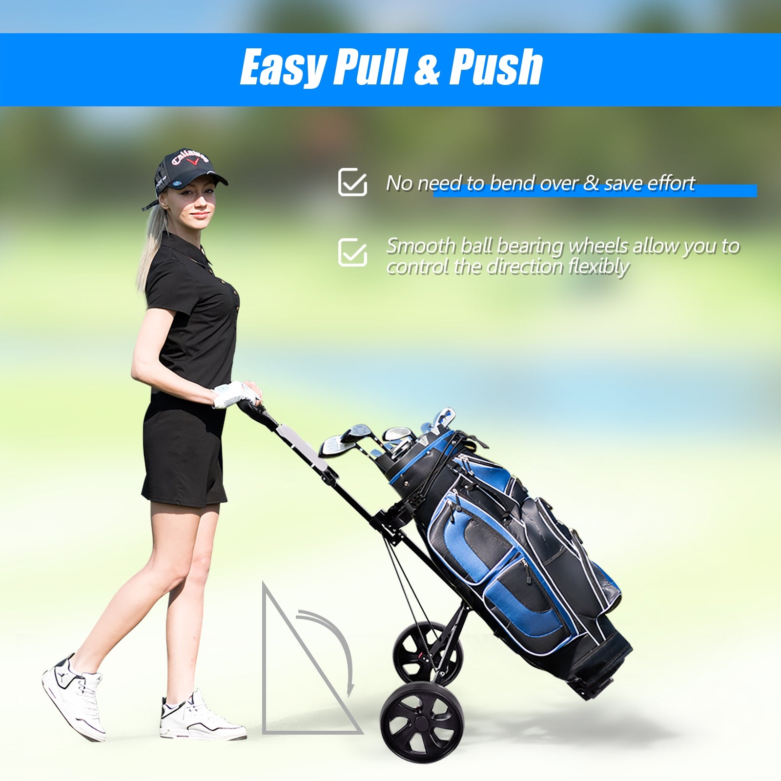 Folding 2 Wheels Push Pull Golf Cart Trolley with ScoreboardÂ