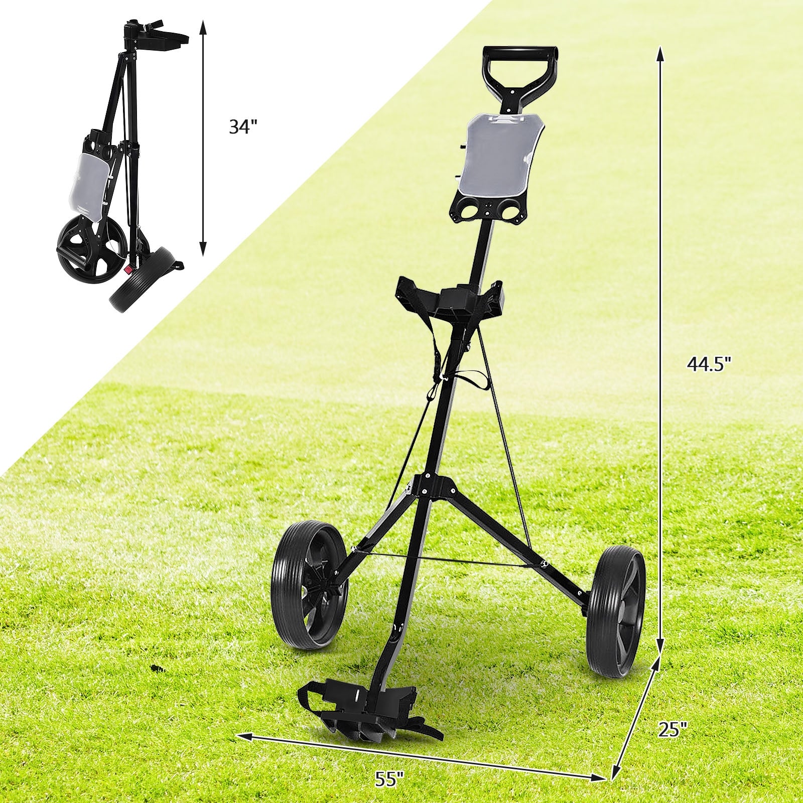 Folding 2 Wheels Push Pull Golf Cart Trolley with ScoreboardÂ
