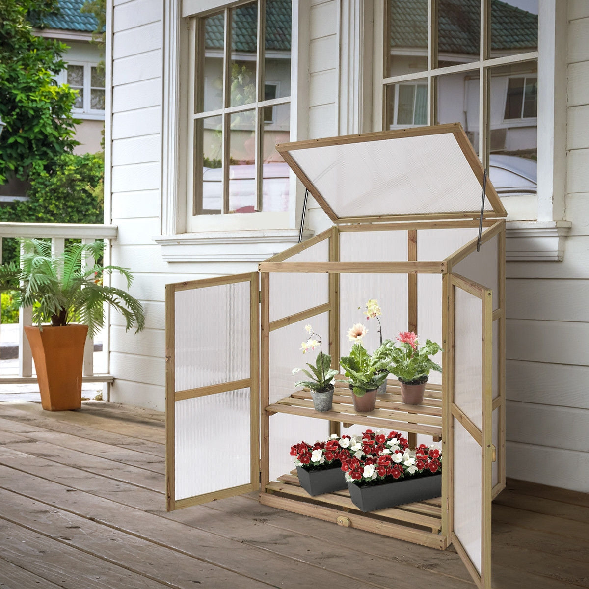 Garden Portable Wooden Raised Plants GreenhouseÂ