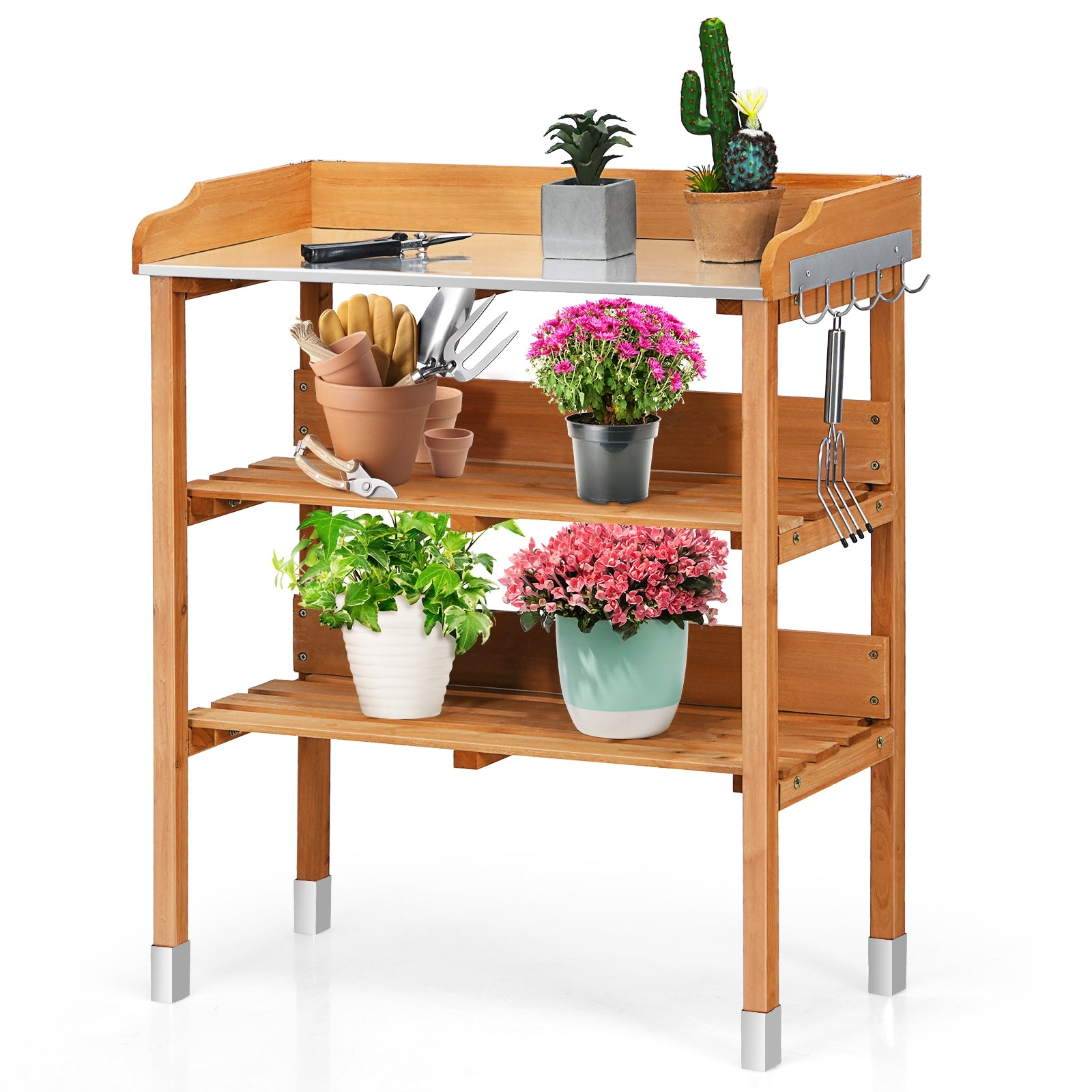 Garden Wooden Potting Bench Work Station with HookÂ