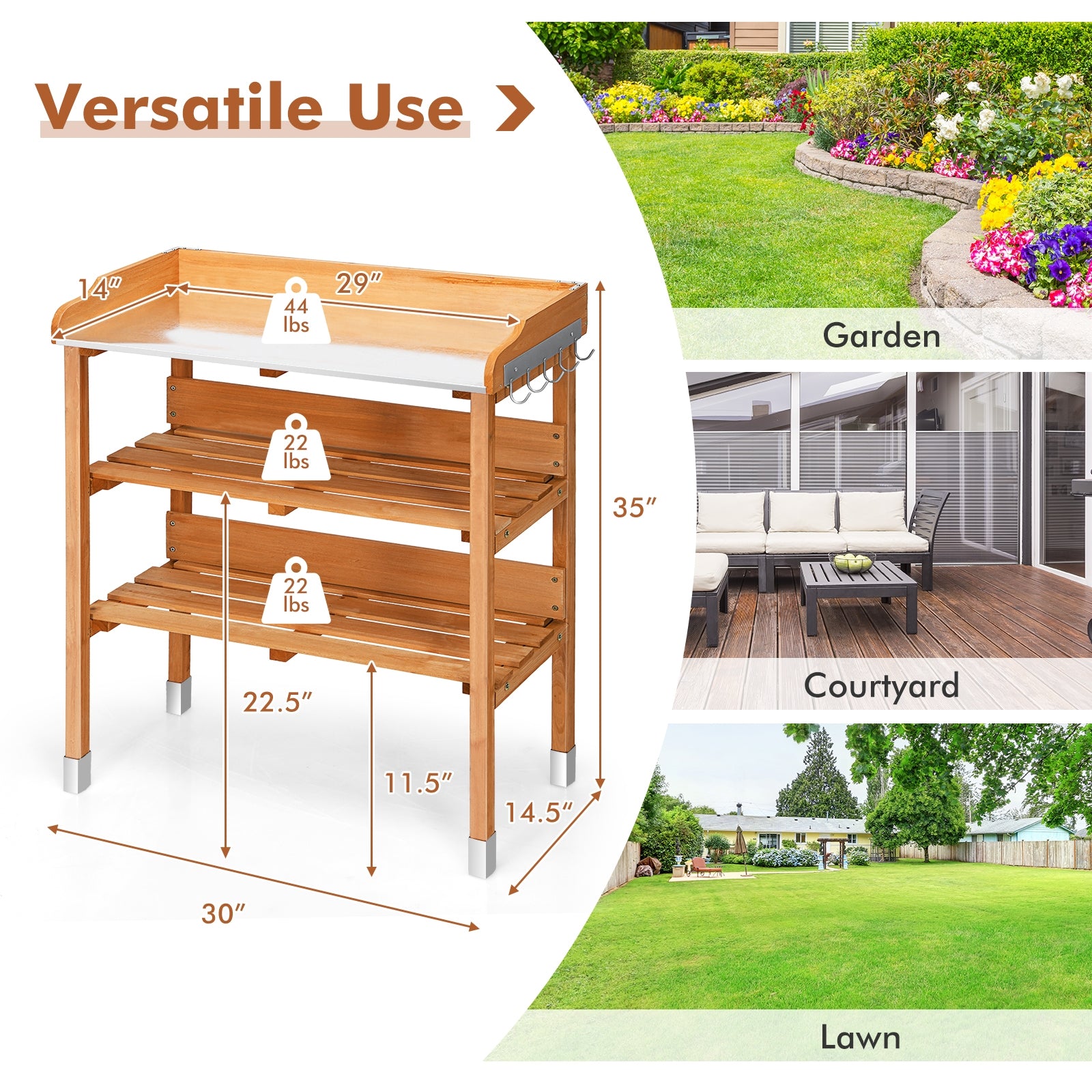 Garden Wooden Potting Bench Work Station with HookÂ