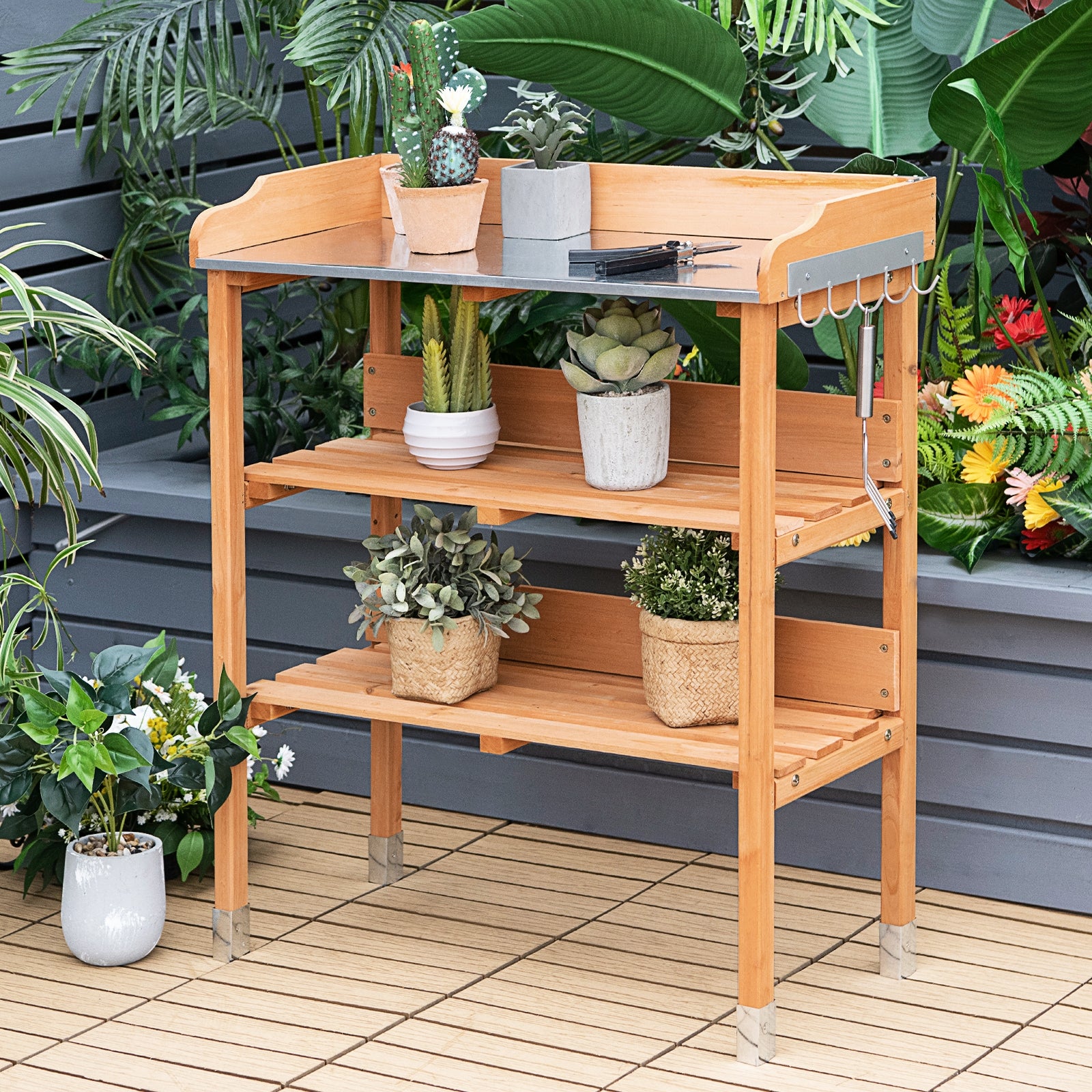 Garden Wooden Potting Bench Work Station with HookÂ