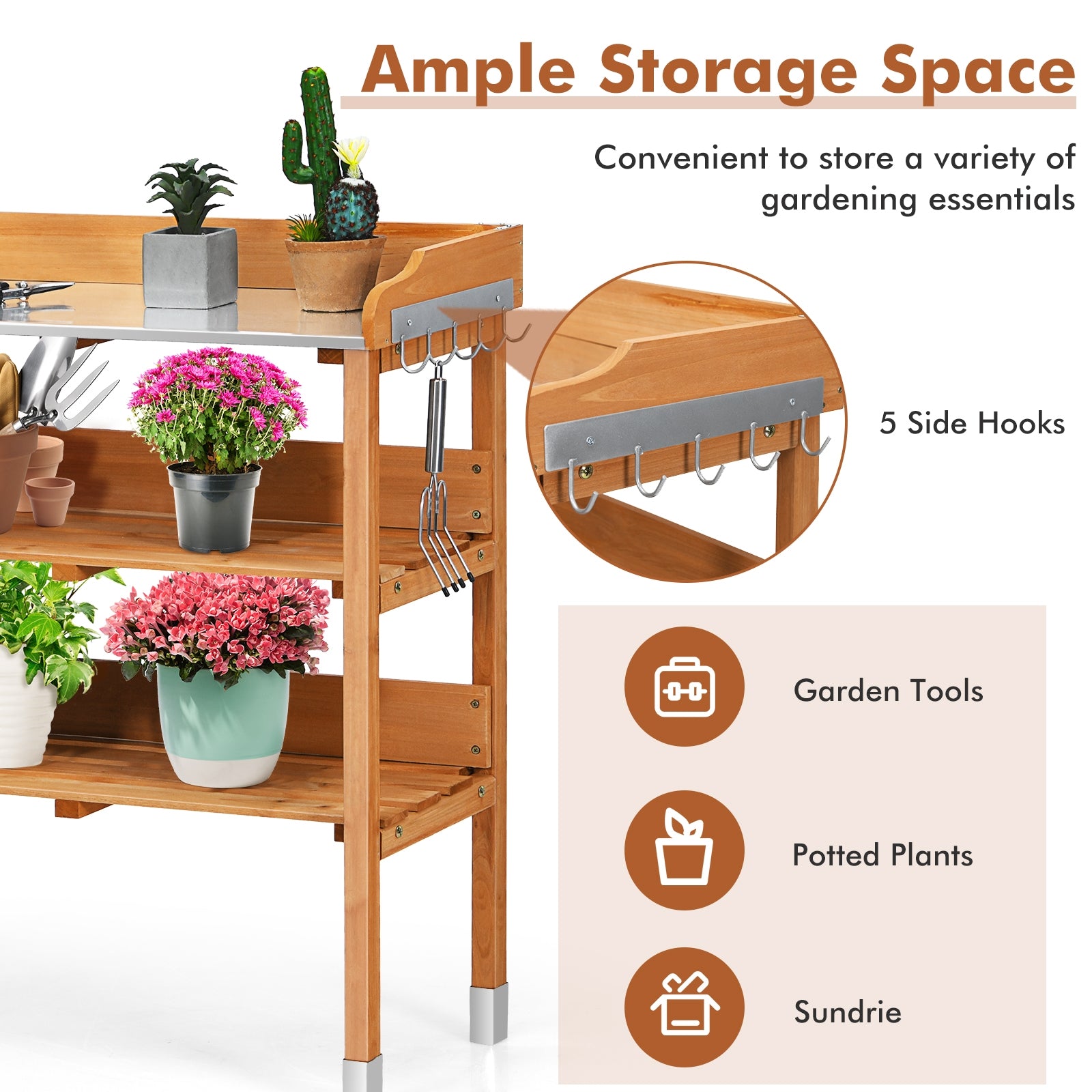 Garden Wooden Potting Bench Work Station with HookÂ
