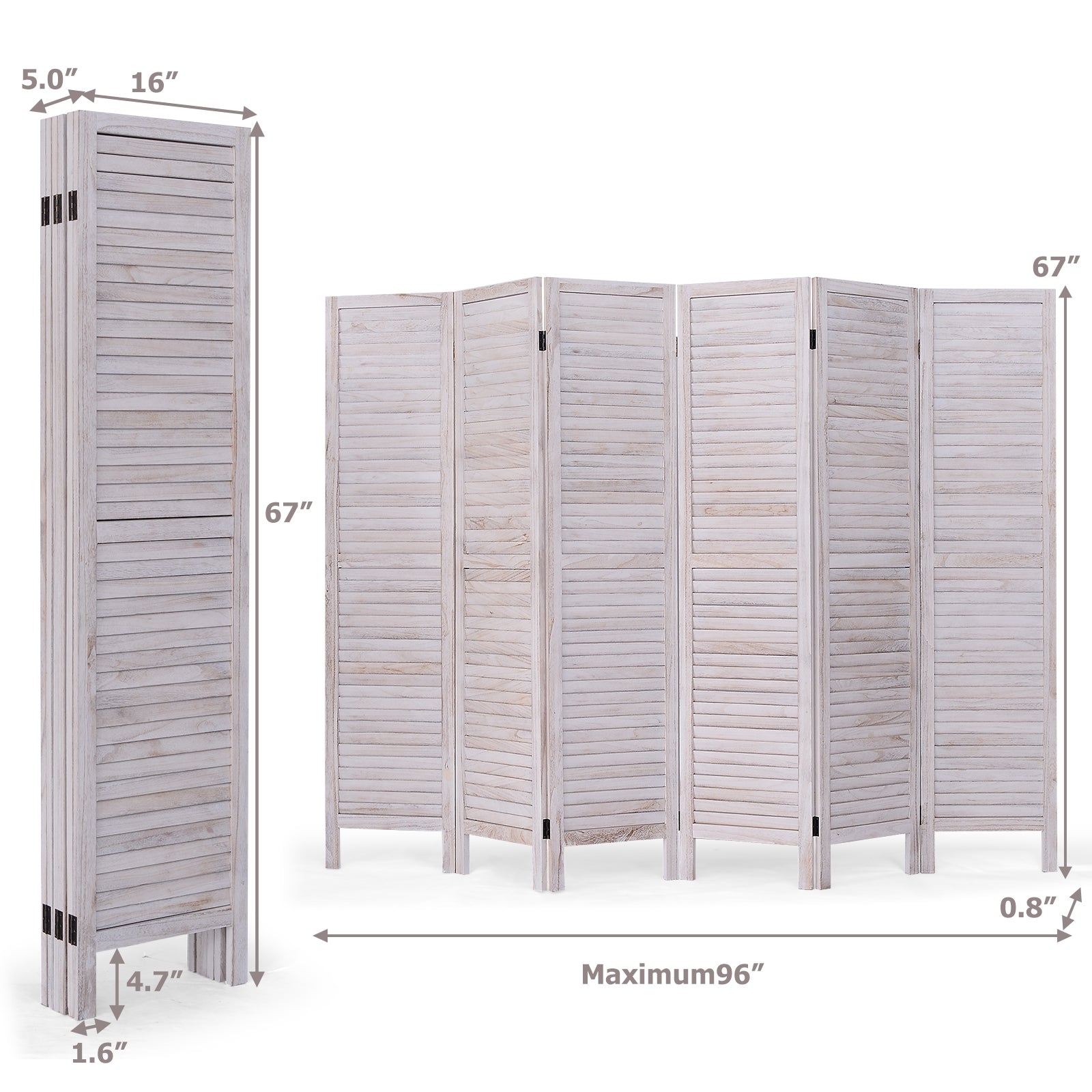 6 Panels Classic Venetian Wooden Slat Room ScreenÂ