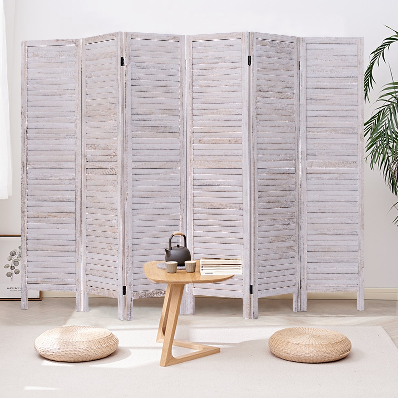 6 Panels Classic Venetian Wooden Slat Room ScreenÂ